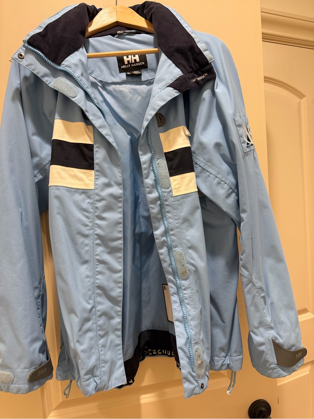 Helly Hansen Light Blue Men’s Waterproof Rain Jacket with Navy Trim
